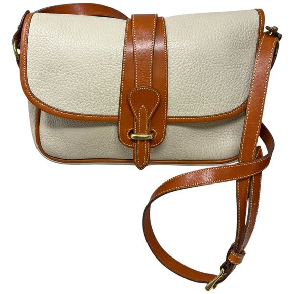 Vintage Dooney & Bourke Cream British Tan AWL Equestrian Crossbody Saddle Bag - Picture 10 of 14